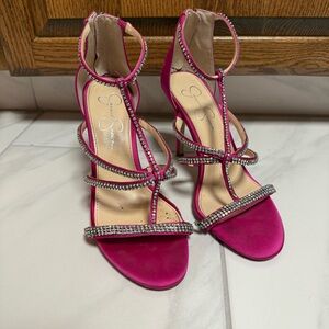 Elegant Pink Strappy Heels with Rhinestones by Jessica Simpson
